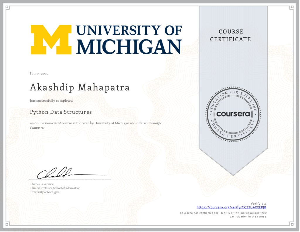 Python Data Structures, Python, coursera certificate, coursera certificate free